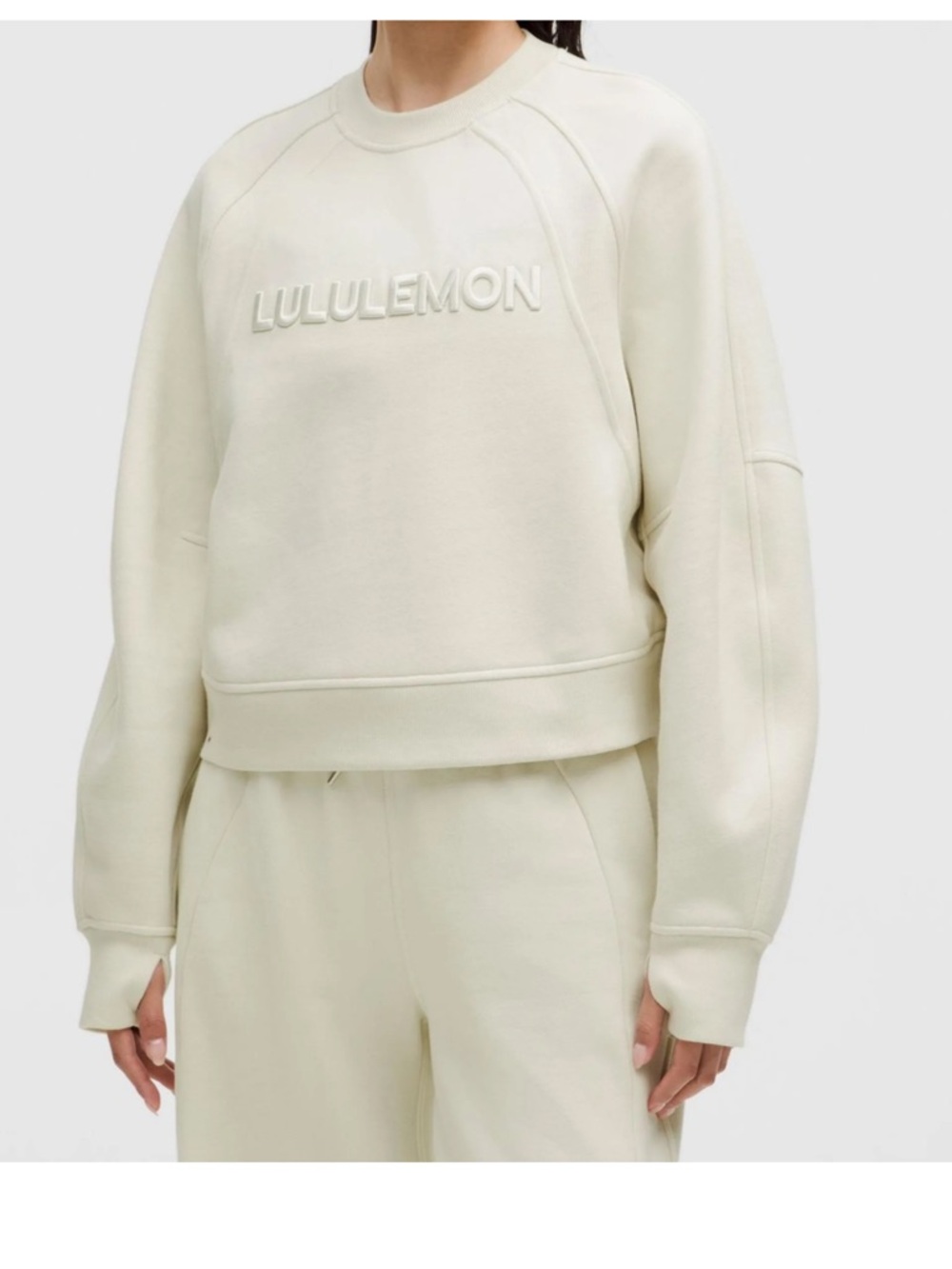 lululemon athletica Cream Embossed Logo Crewneck Sweatshirt